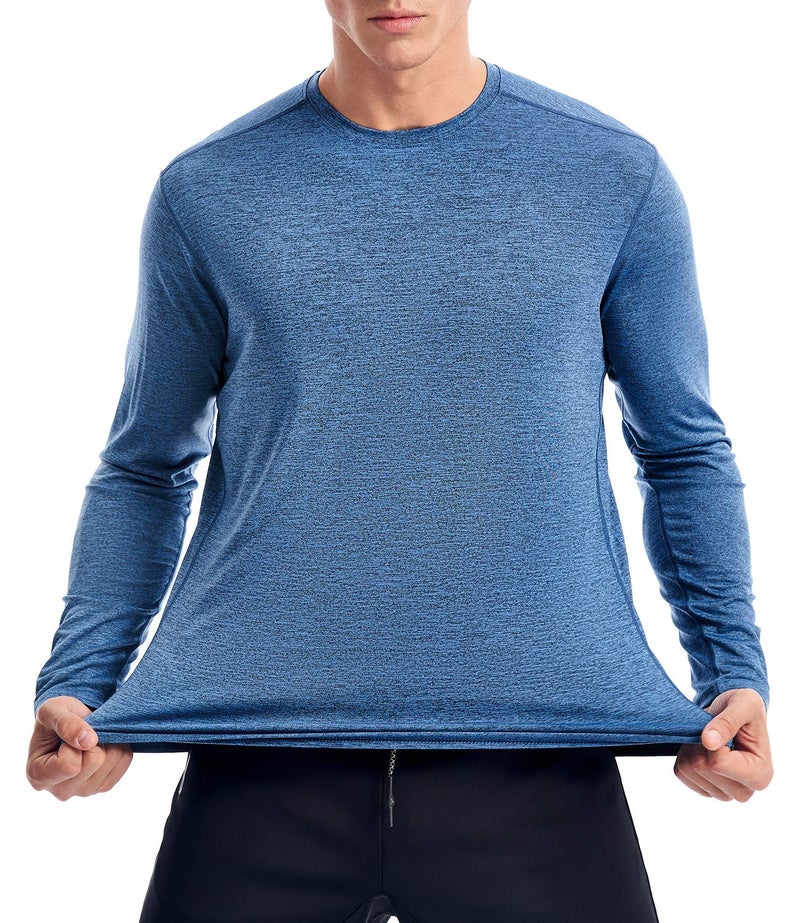 Zengjo Mens Long Sleeve Workout Shirts Dry Fit(Blue Heather,XL) - Image 2